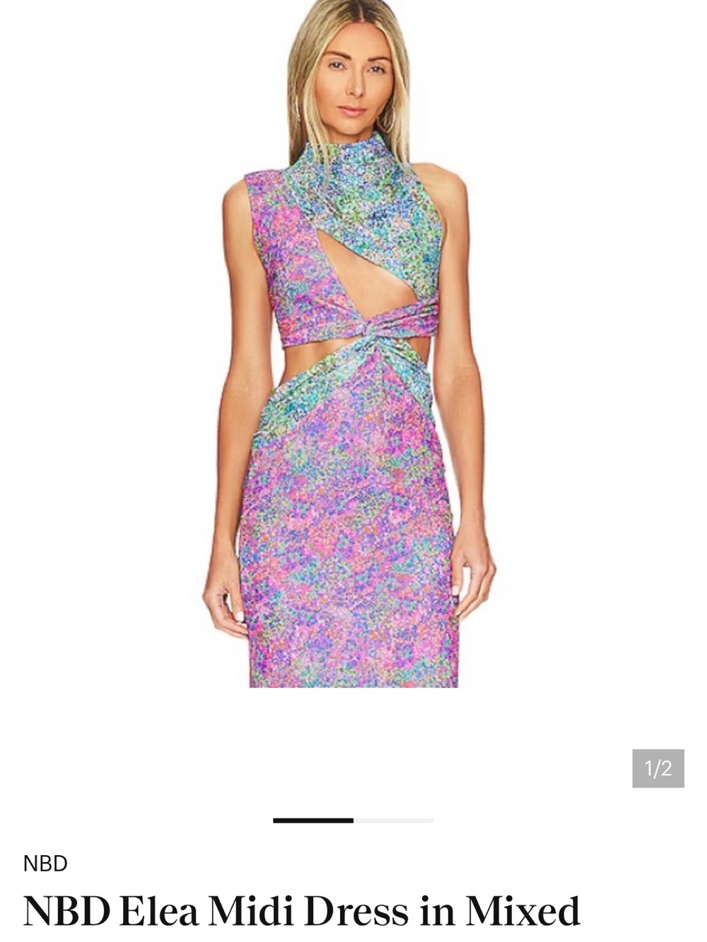 NBD Elea Midi Dress in Mixed Pink-Blue Print